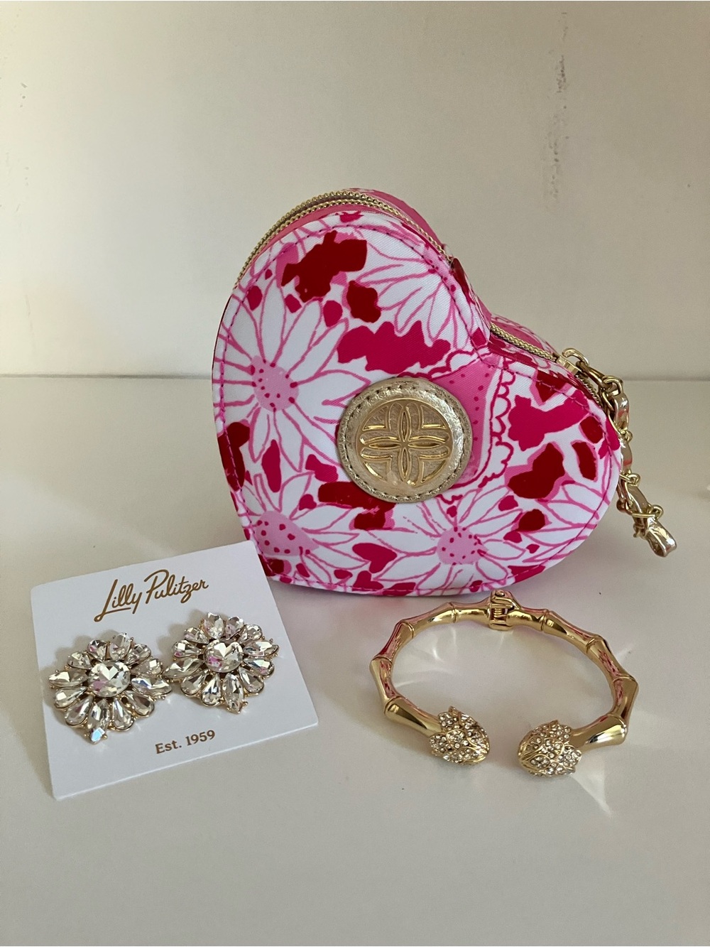 Lilly Pulitzer Earring and Bracelet with Heart Coin Jewelry Box